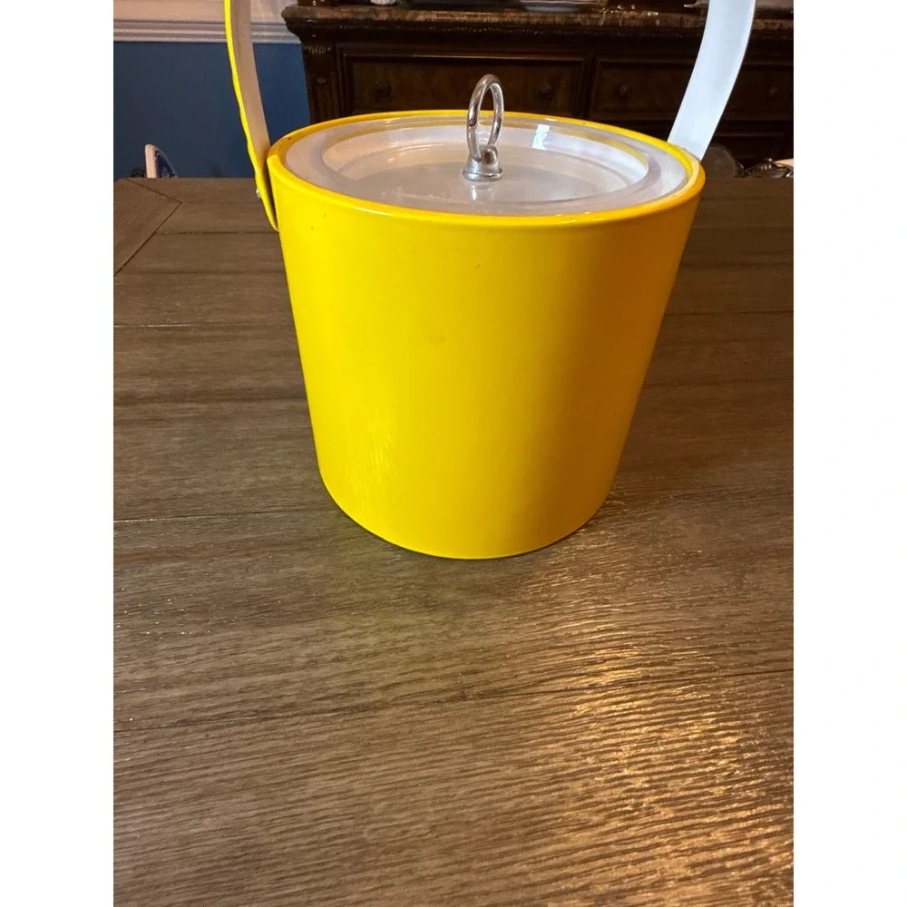Georges Briard Vintage Yellow Vinyl Ice Bucket Mid Century Barware with Tongs